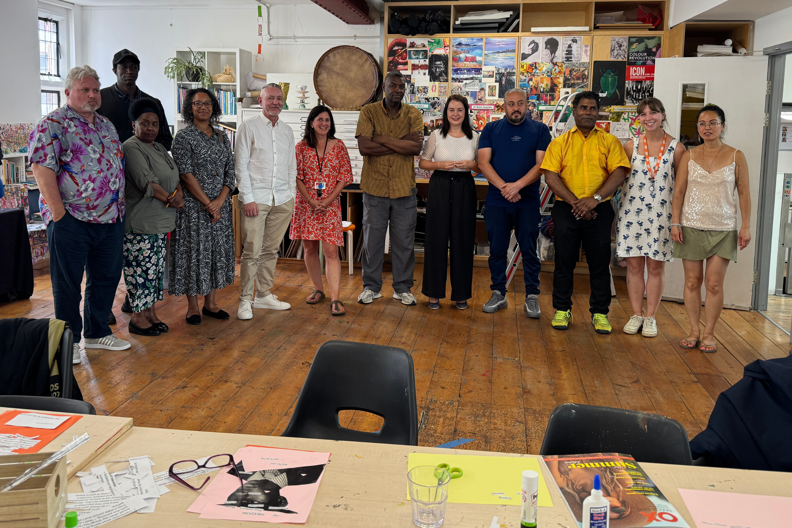 Stephanie Peacock MP, Gavin Barlow from FAC, and staff and participants at The Old Fire Station, Oxford pose for a photo
